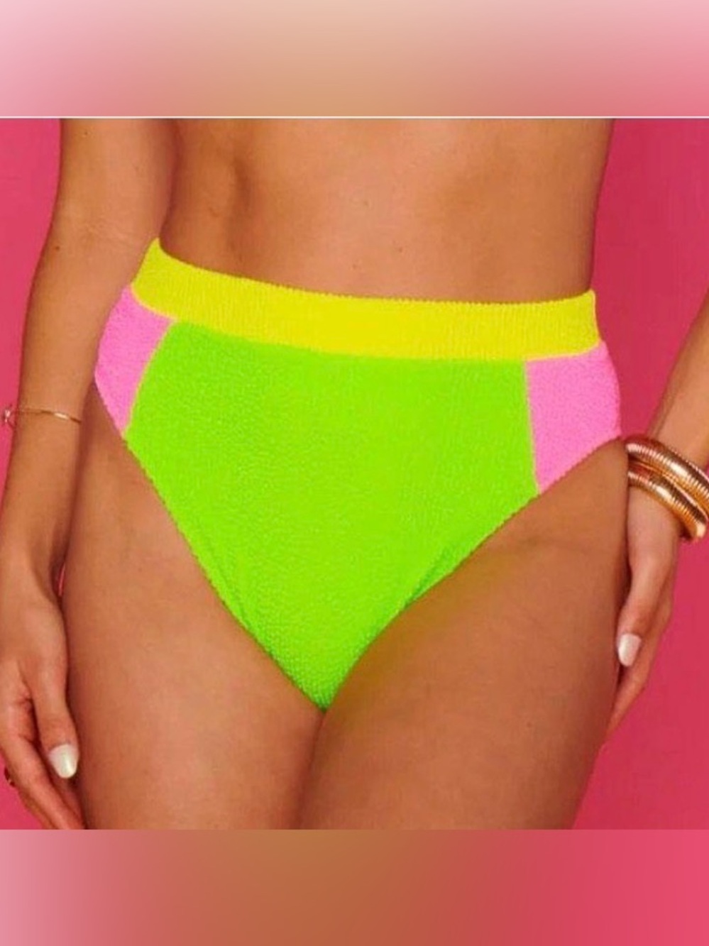 Show Me Your MuMu Neon Green Bikini Bottom with Pink and Yellow Accents